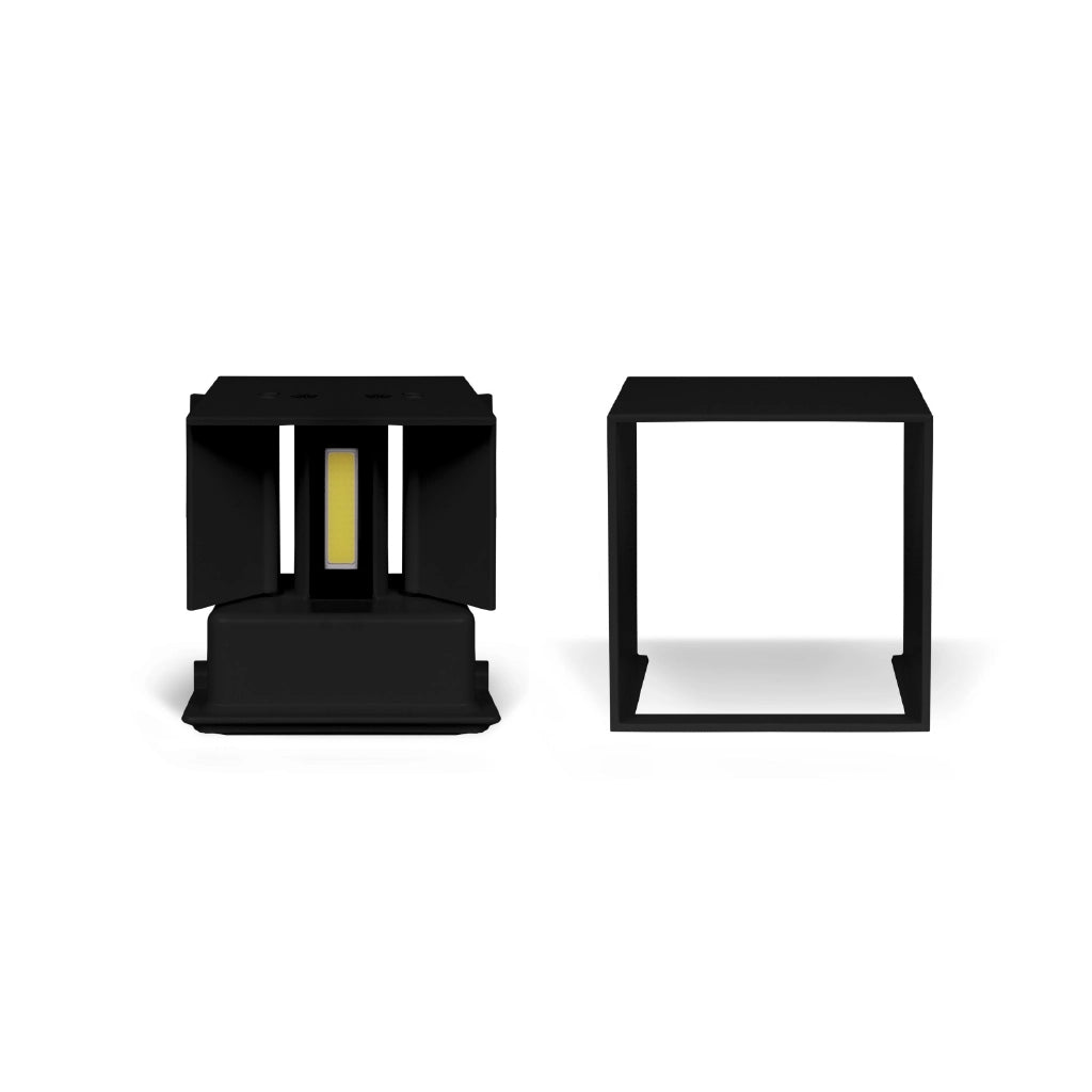 Applique lampada da parete muro design moderno con led cob cubo 6w nero a luce bianca fredda 6500K