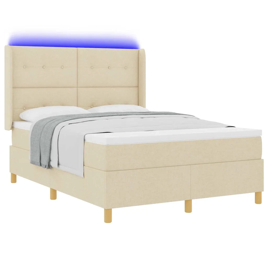Letto a molle con materasso Crema 140 x 190 cm Tessuto