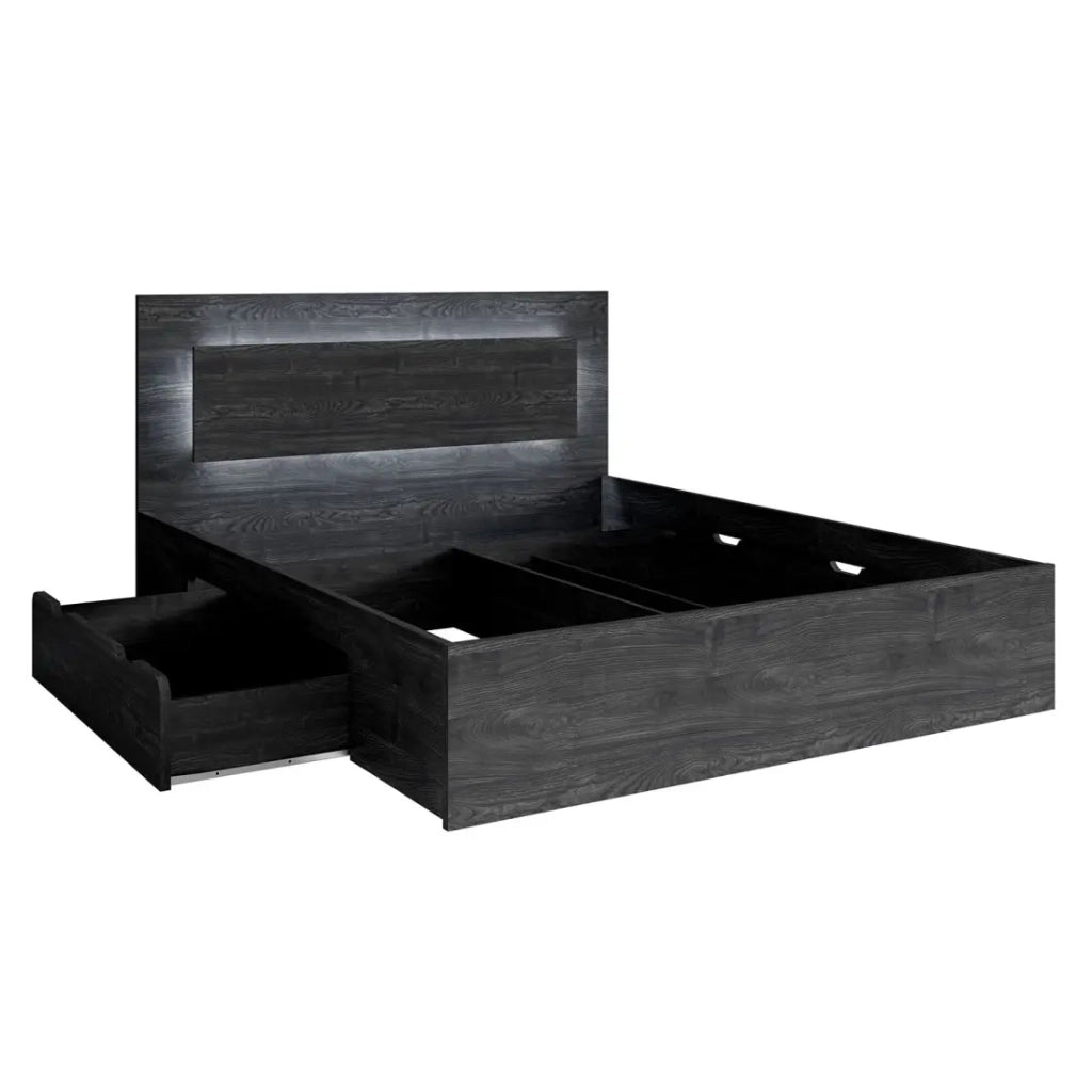 Letto VELTIS 180x200 cm con testiera LED - Colore frassino nero - Rete e materasso non inclusi