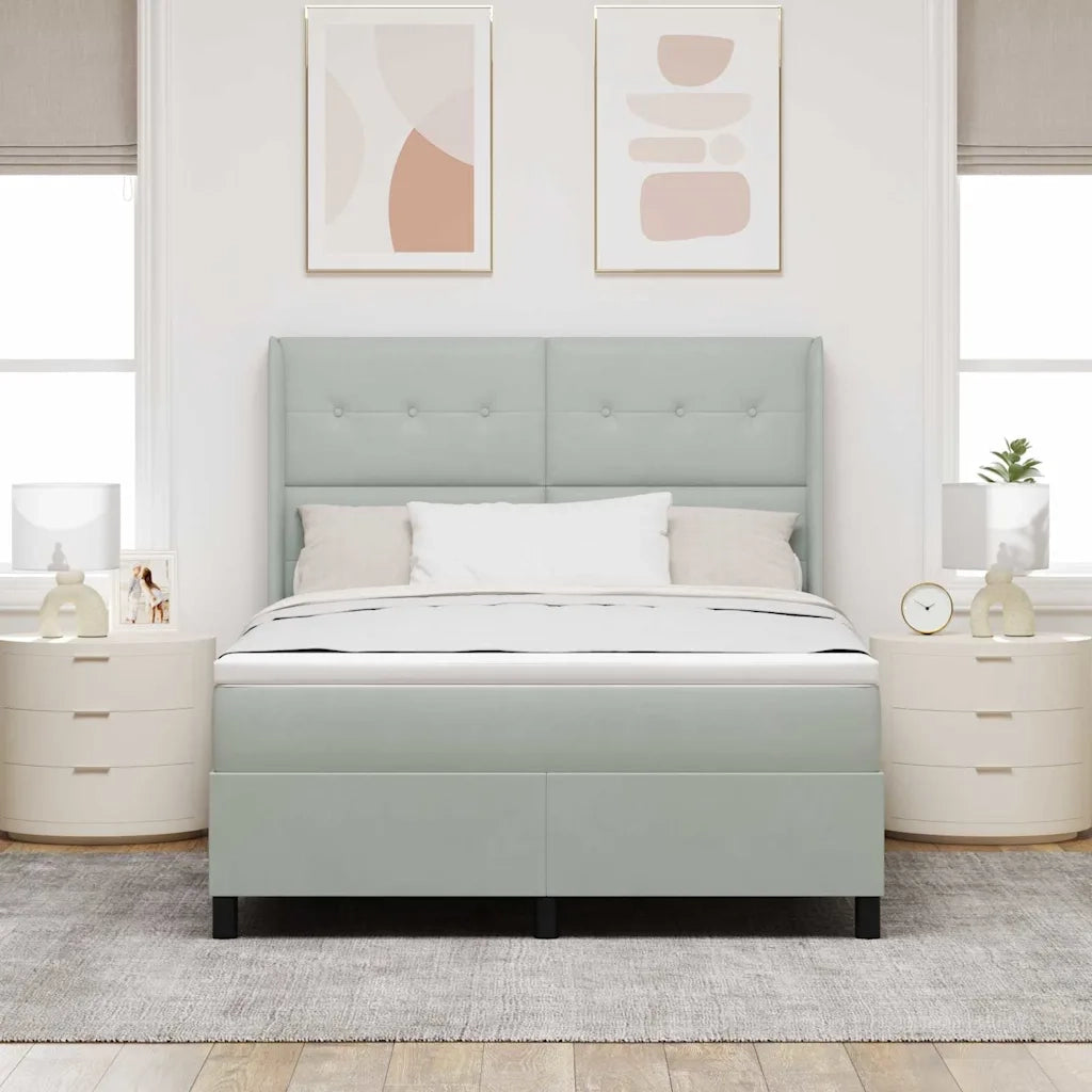 Letto a molle con testiera Grigio chiaro 140 x 190 cm Velluto