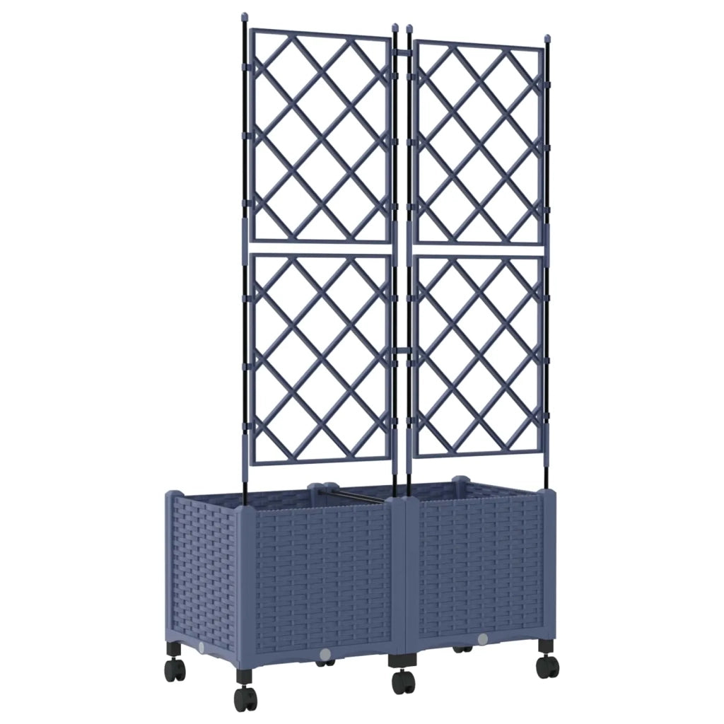 Vaso da giardino con grigliato e ruote 2 pz Grigio PP 3422991