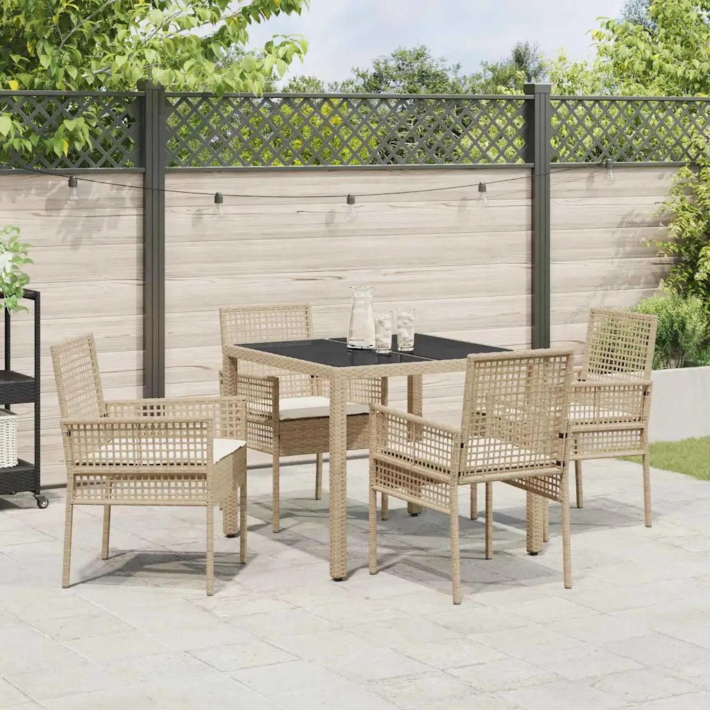 Set da Pranzo per Giardino 5 pz | Set Salotto da Giardino Beige polyrattan