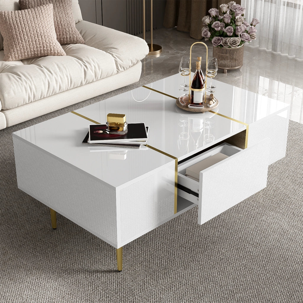Tavolino da caff¨¨ moderno - Zephmum- Bianco lucido 2 cassetti