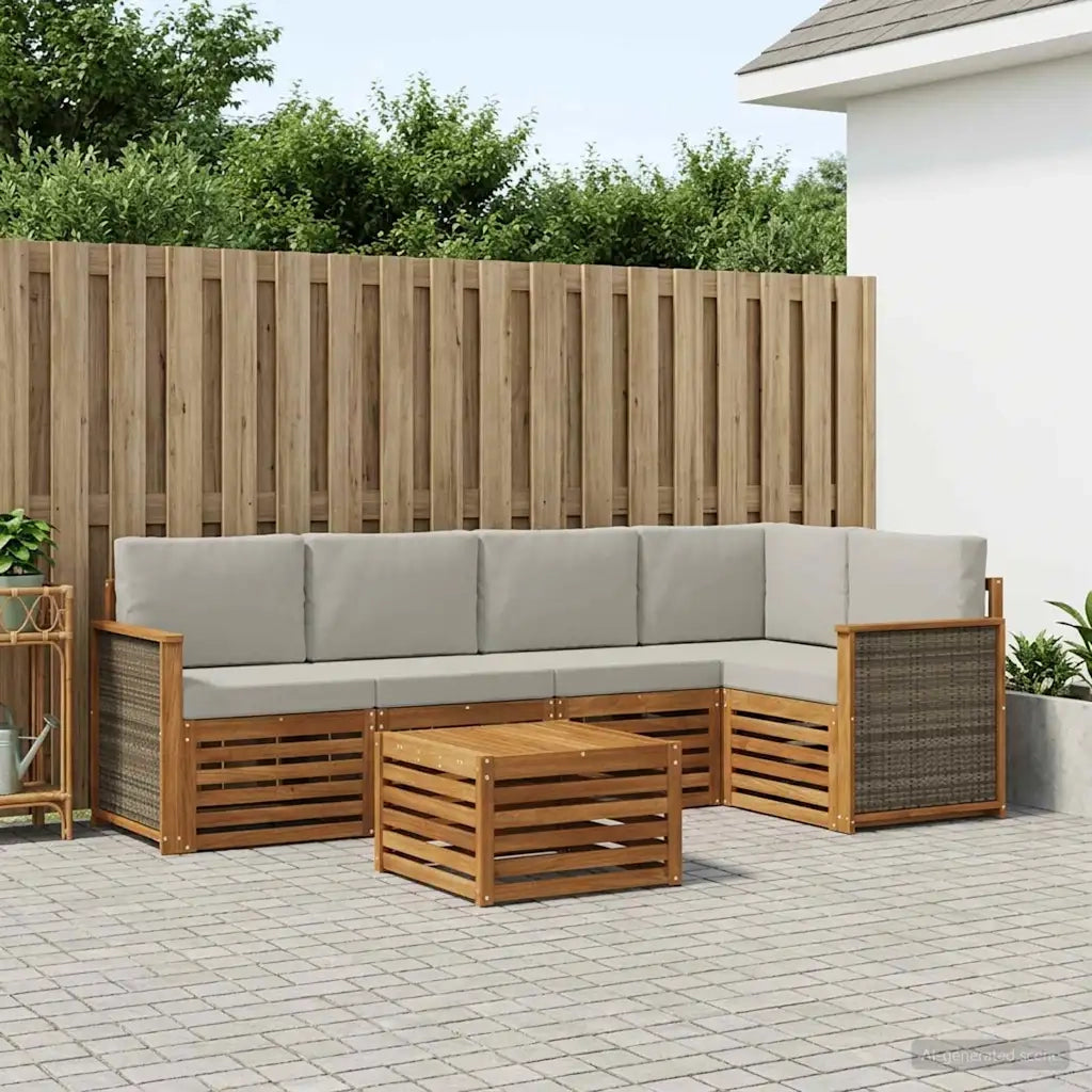 Set divano sezionale con cuscino 5 pcs Naturale e Grigio Chiaro 3384377