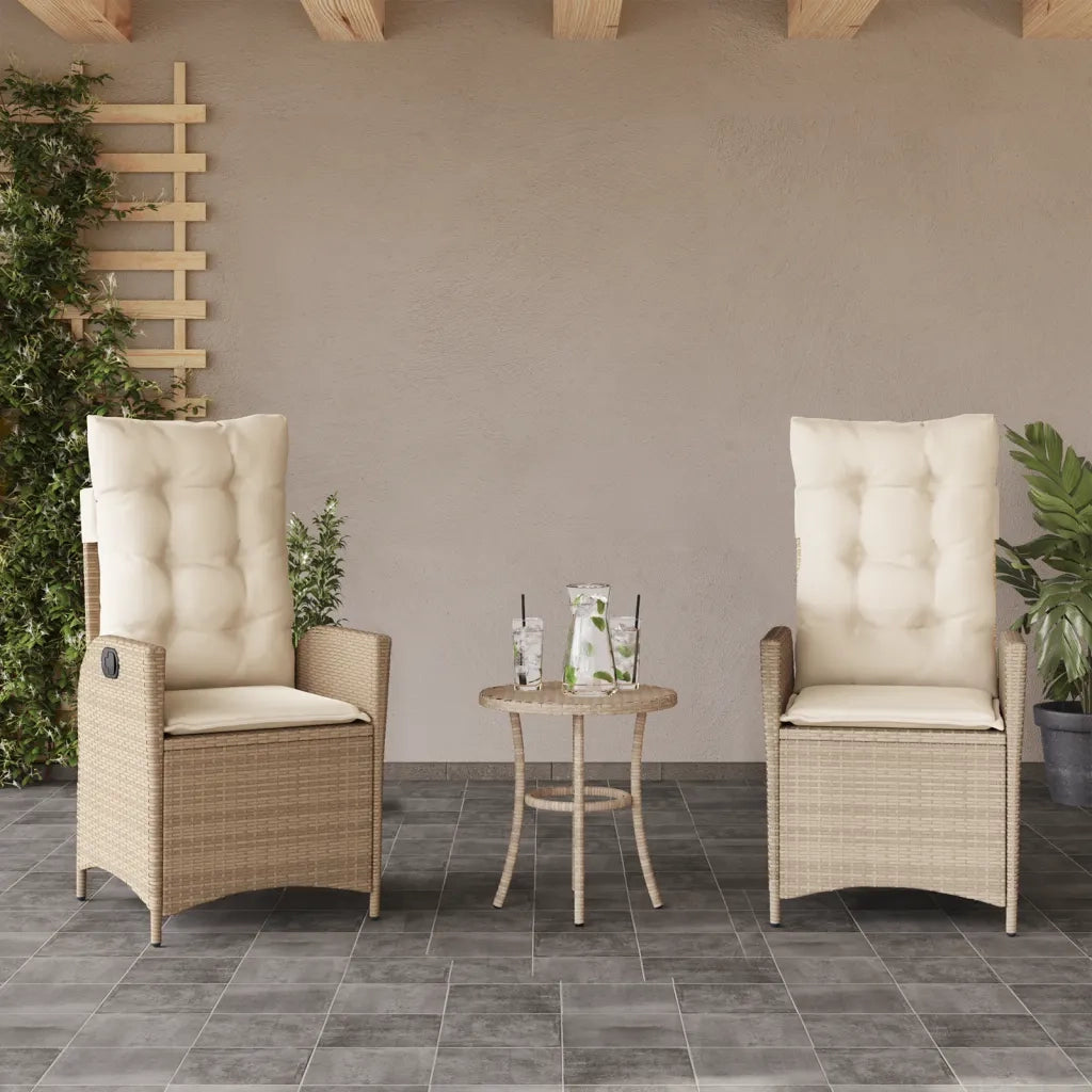 Set da Bistr¨° 3 pz | Set Salotto da Giardino con Cuscini Beige in Polyrattan