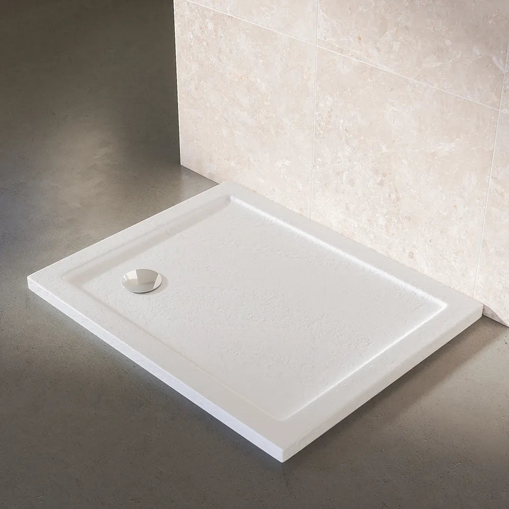 Piatto doccia 80x90 effetto pietra bianco in acrilico altezza slim | Petra