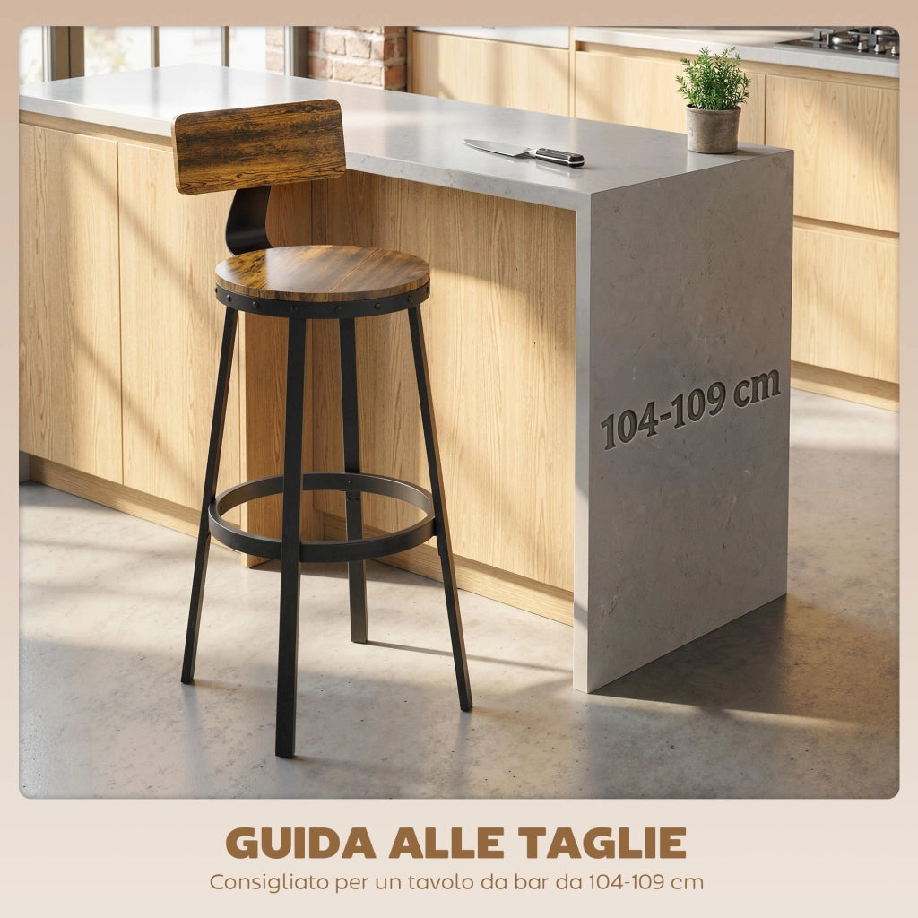 Sgabelli da Bar Set 2 Pezzi ¨C Minimal ¨C Legno e Metallo Marrone 37x47x96 cm