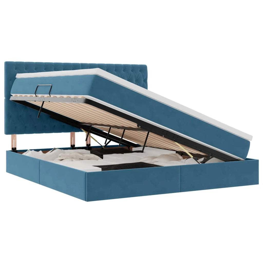Letto con contenitore e LED Blu Scuro 160 x 200 cm Velluto
