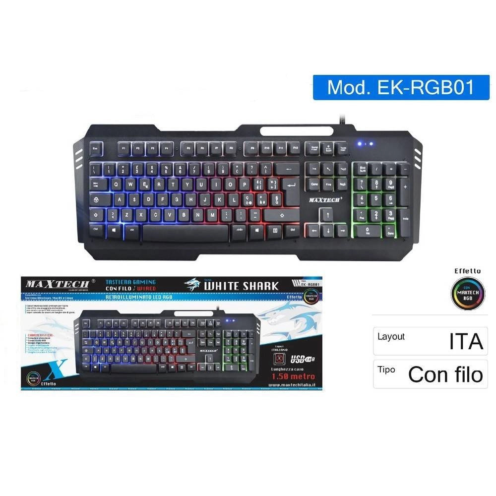Trade Shop - Tastiera Gaming Con Filo Retroilluminato Led Rgb Layout Italiano Pc Ek-rgb01 -