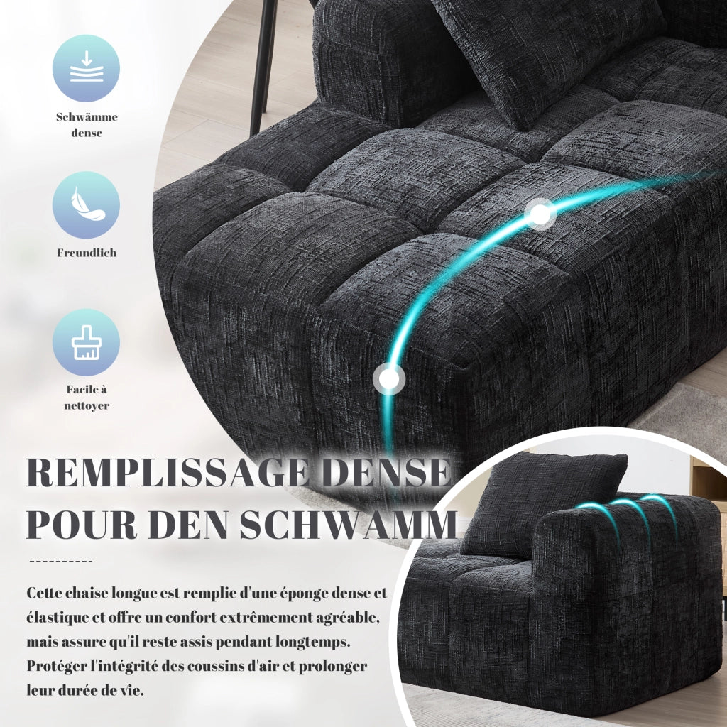 Chaise Longue Divano con Cuscini ¨C MINIMAL ¨C Nero, Tasche Laterali