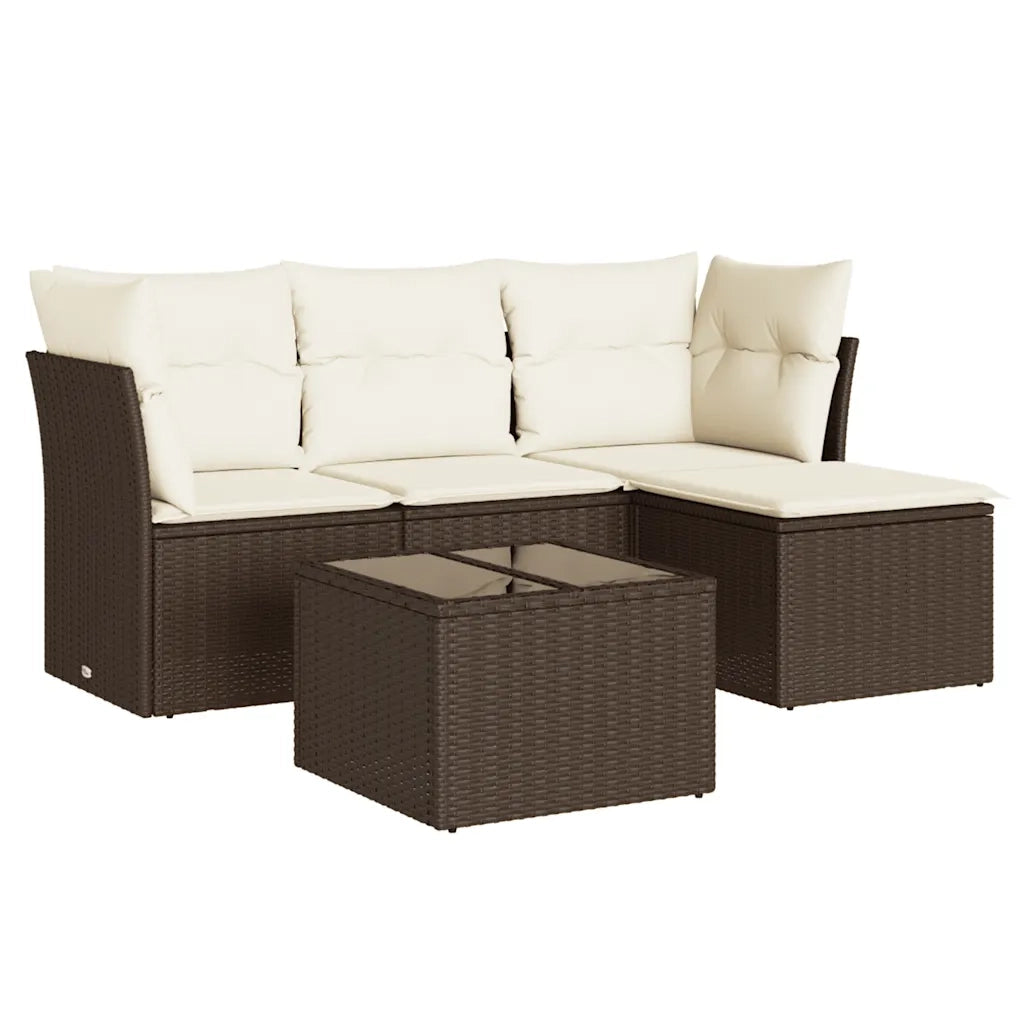 Set Divano da Giardino 5 pz con Cuscini Marrone in Polyrattan 3249392