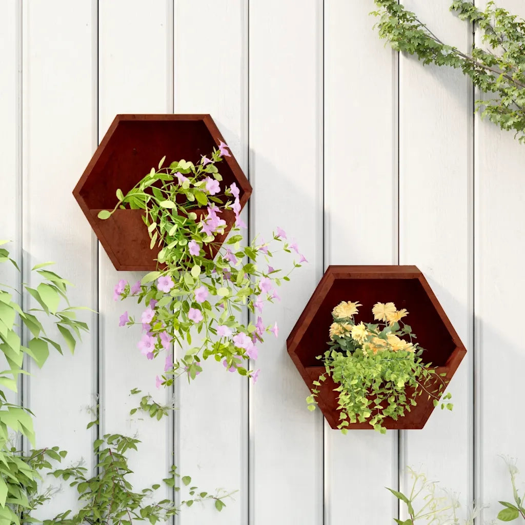 2 pz Fioriere | Cassetta per fiori | Vaso da Parete Ruggine in Acciaio Corten 30x10x25 cm