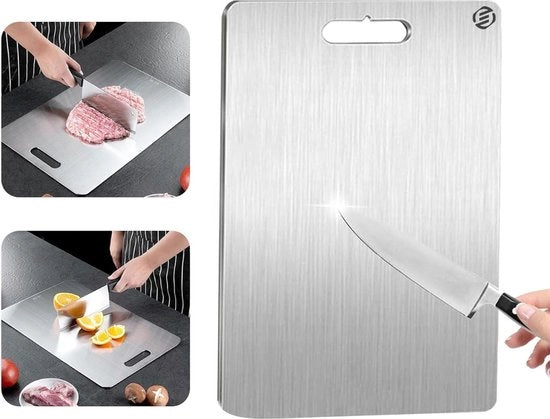 Piastra di Taglio in Titanio - Senza Plastica - Senza Odori - Inox - Piastra di Taglio Antimicrobica - Resistente al Lavastoviglie