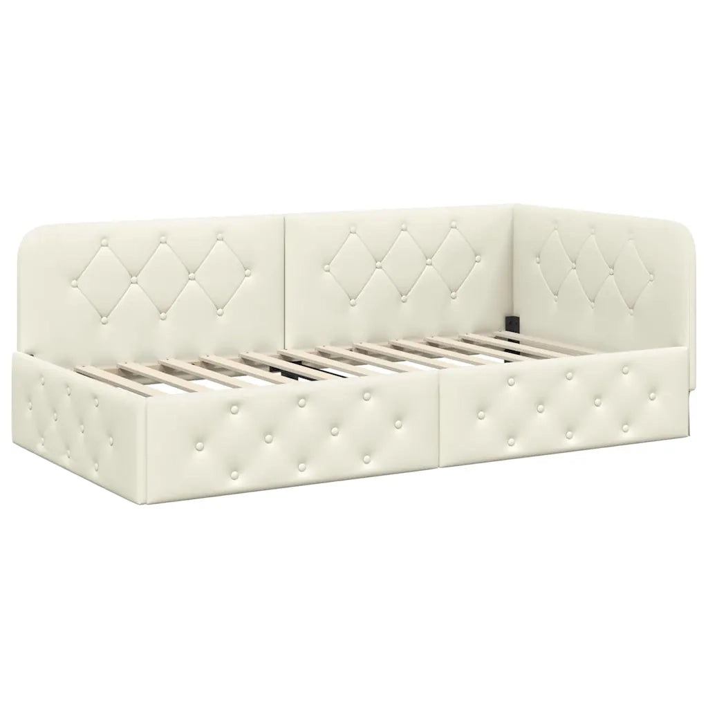Cornice del letto ad angolo Crema 90 x 190 cm Velluto