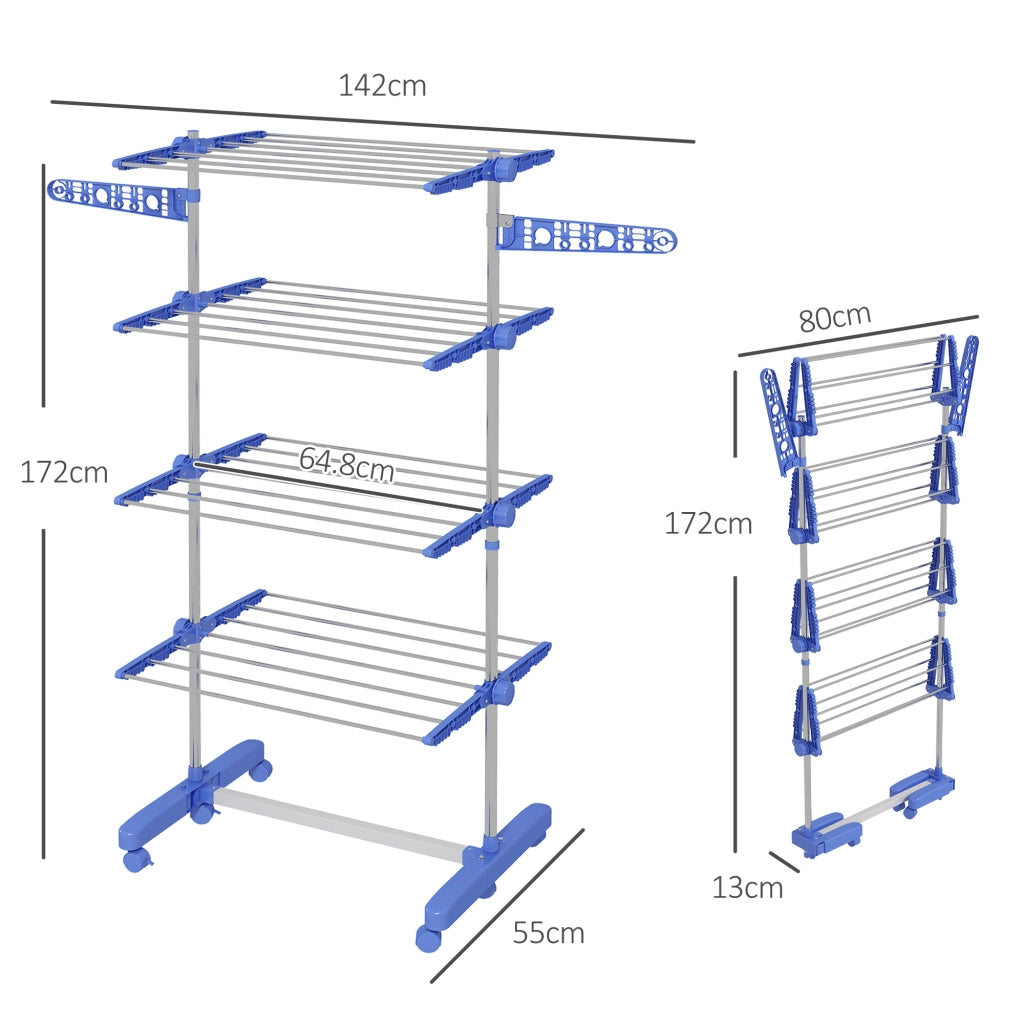Stendino Verticale con Ripiani Regolabili ¨C Minimal ¨C Blu Argento 142x55x172