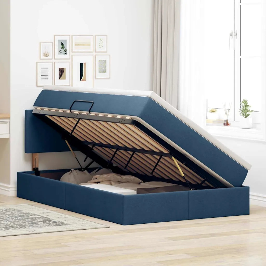 Letto con contenitore e materasso con testiera Blu 120 x 200 cm 3370442