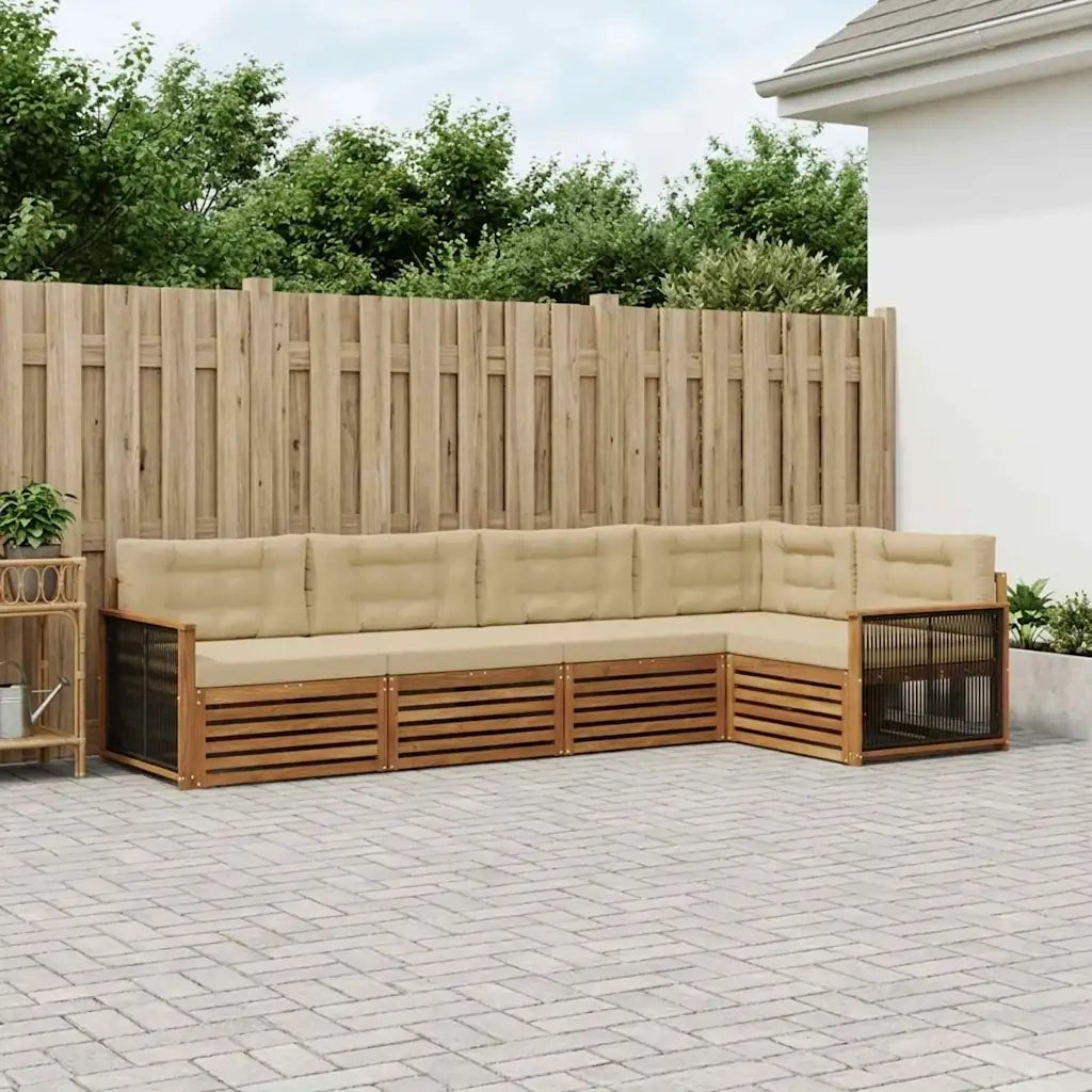 Set di divani da esterno con cuscino 5 pcs Naturale e Beige 3383356