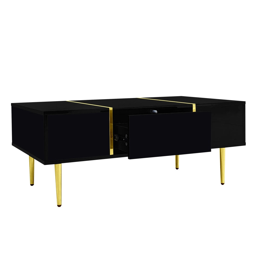 Tavolino moderno - Zephmum- Nero lucido con 2 cassetti