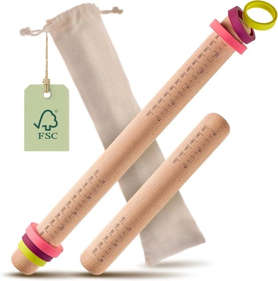 Rullo per pasta con anelli - Estensione uniforme - Set di 2 - Legno - Sostenibile