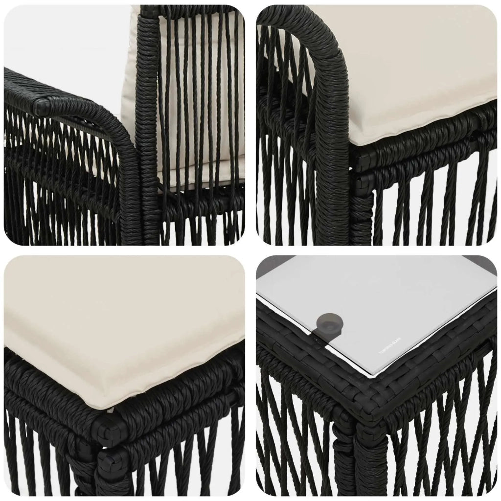 Set Divano da Giardino 4 pz | Set Salotto da Giardino Nero polyrattan