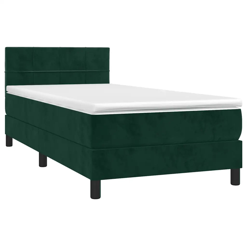 Letto a Molle con Materasso e LED Verde Scuro 80x200cm Velluto 3134372