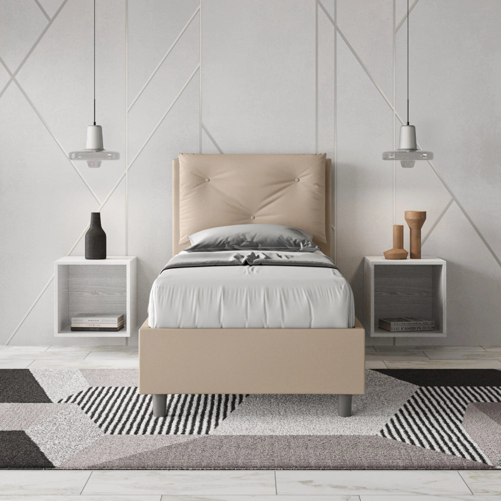 BS COM Letto singolo contenitore imbottito 80x200 similpelle tortora