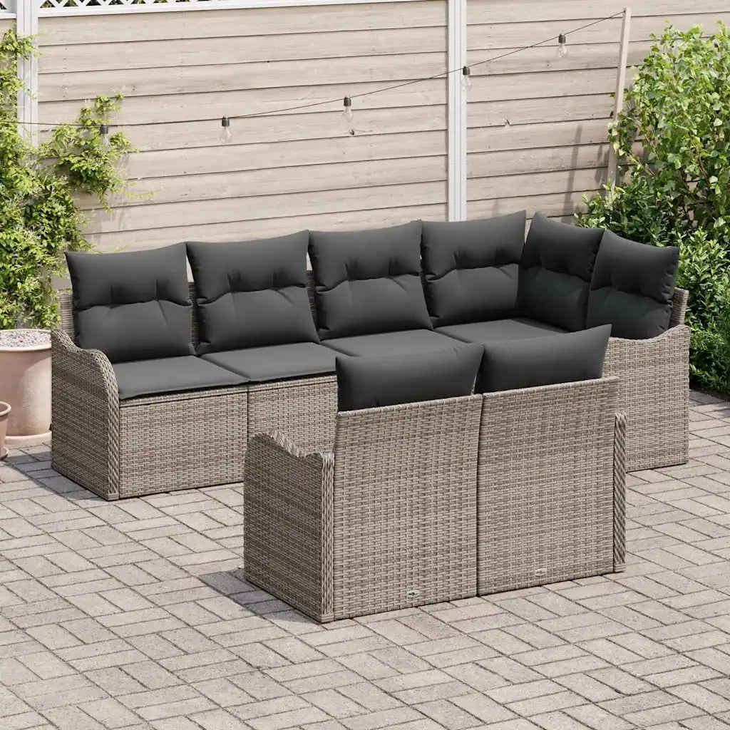 Set Divano da Giardino con cuscino 7 pcs Grigio Poly Rattan