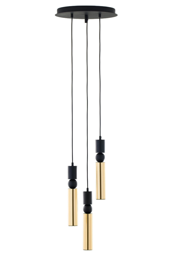 Lampada sospensione moderna tonda 30cm nero oro 3xGU10