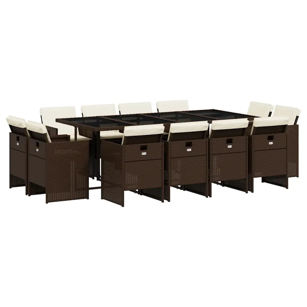Set da Pranzo da Giardino 13pz con Cuscini Marrone Polyrattan 3210681