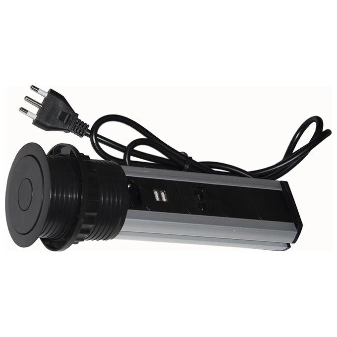 Link LKMPT02 Multipresa da Tavolo a Scomparsa 2 Prese Schuko 16A 2 USB 1 RJ45 1 RJ11 cavo 1.7 m colore Nero