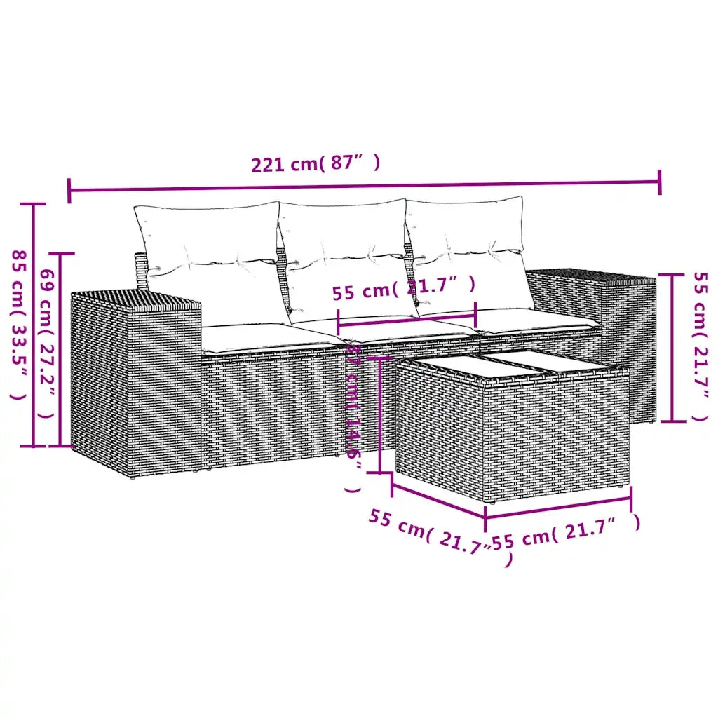 Set Divano da Giardino 4 pz con Cuscini Marrone in Polyrattan 3222272
