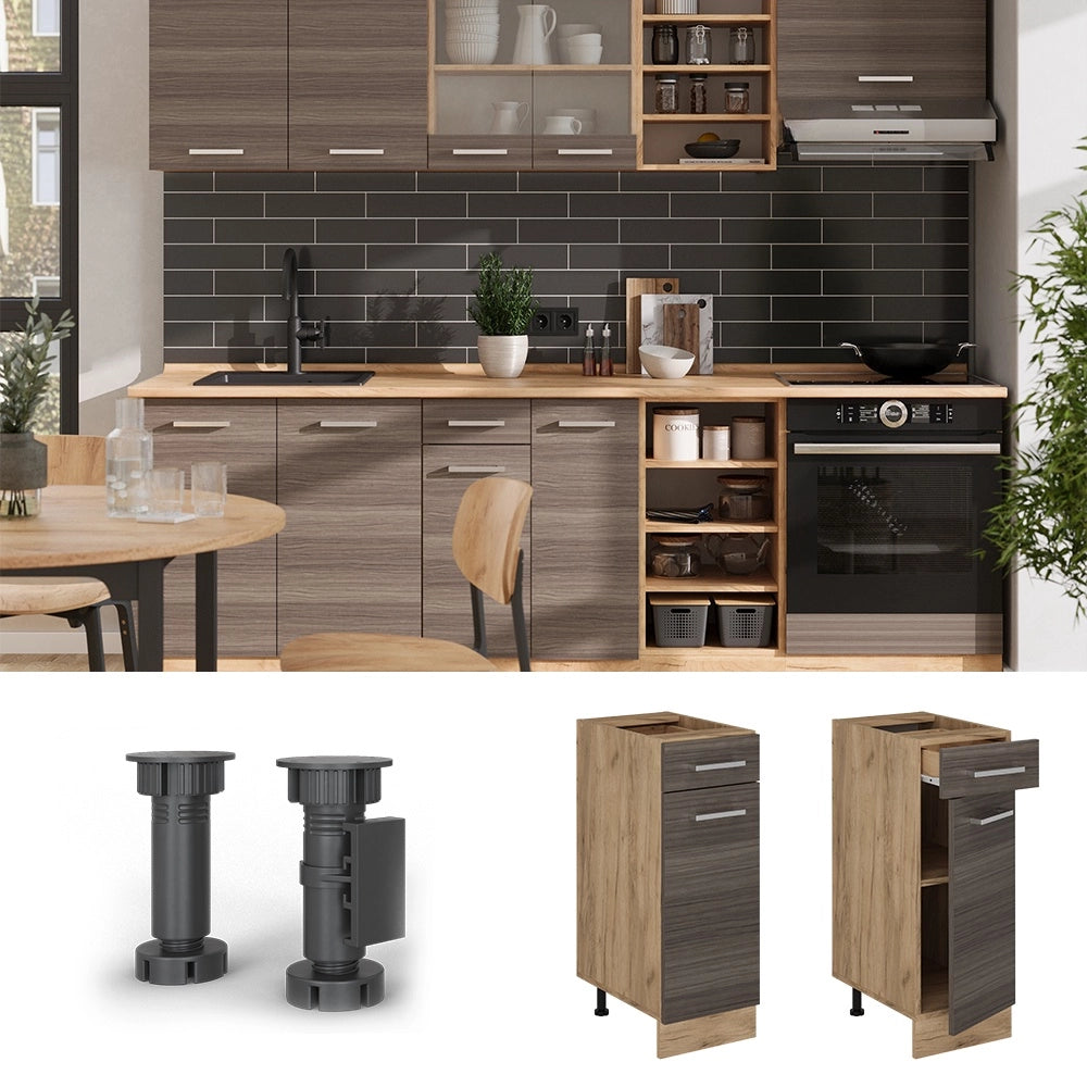 Mobiletto base per cucina R-Line Grigio nobile/Rovere dorato 30 cm, PL Antracite Vicco