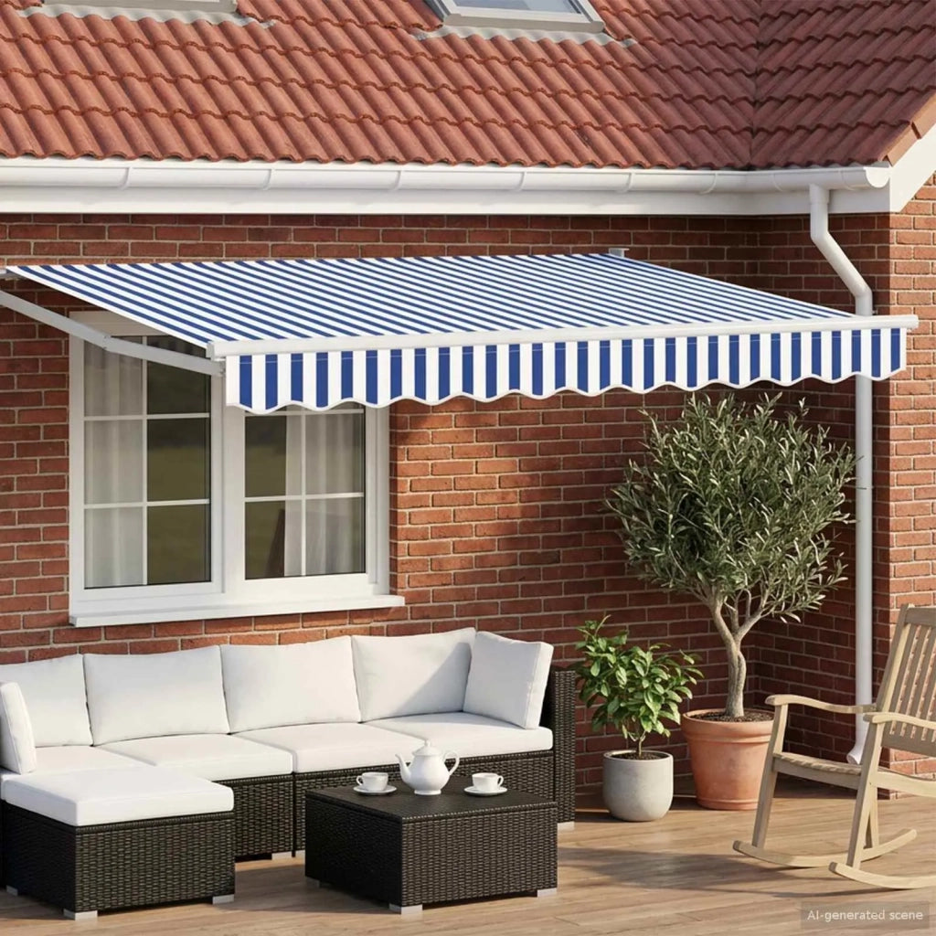 Tenda retrattile manuale con LED Blu e Bianco 3,5 x 2 m 3419208