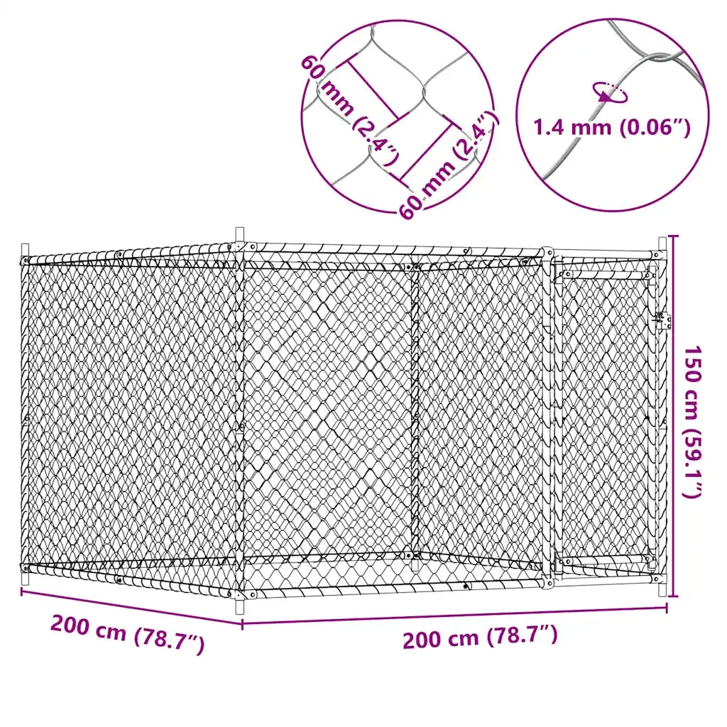 Gabbia per Cani con Porta Grigia 2x2x1,5 m in Acciaio Zincato CFW3781916