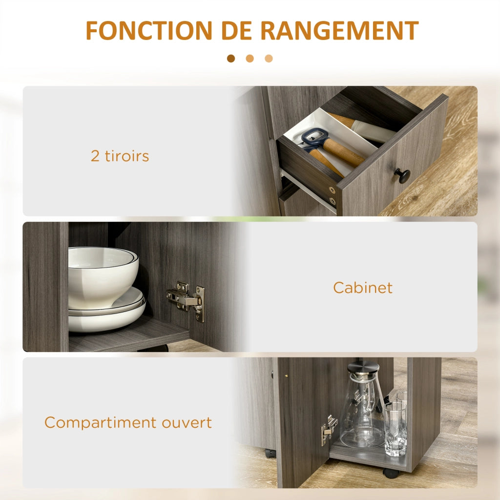 Tavolo da pranzo pieghevole con 2 cassetti e ripiano ¨C Minimal ¨C grigio