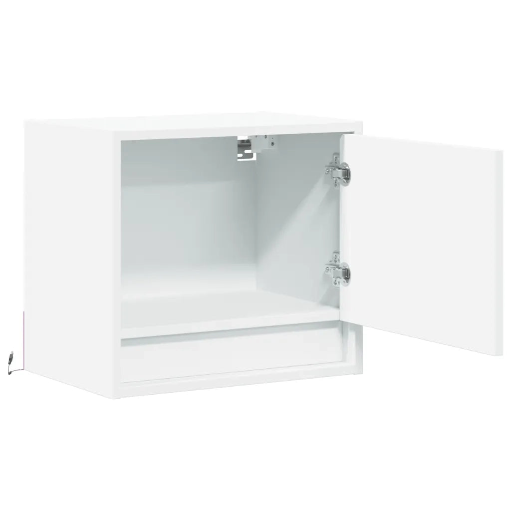 Set di 2 Comodini | Armadio da Notte | Mobiletto da notte a Parete con Luci LED Bianchi