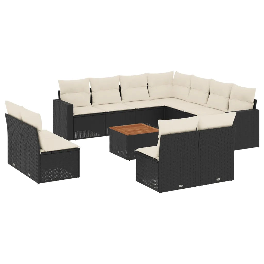 Set Divani da Giardino 12 pz con Cuscini Nero in Polyrattan