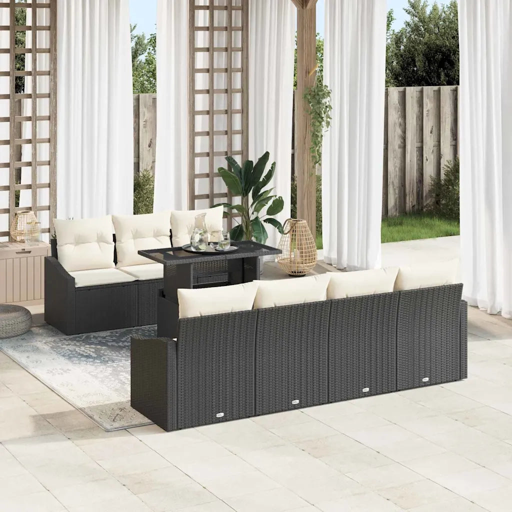 Set Divano da Giardino 8 pcs Nero e Crema polyrattan 3348943