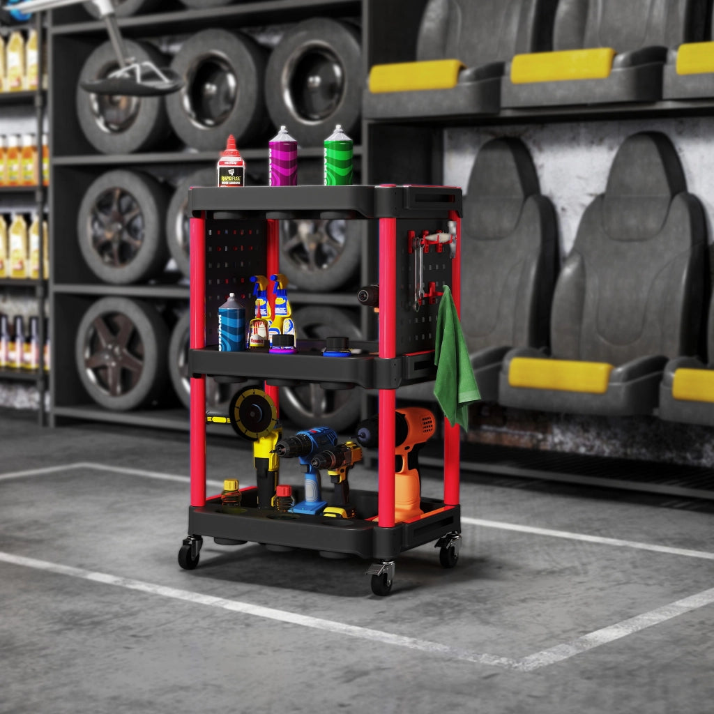 Carrello per attrezzi con ripiani e ganci ¨C Minimal ¨C Rosso
