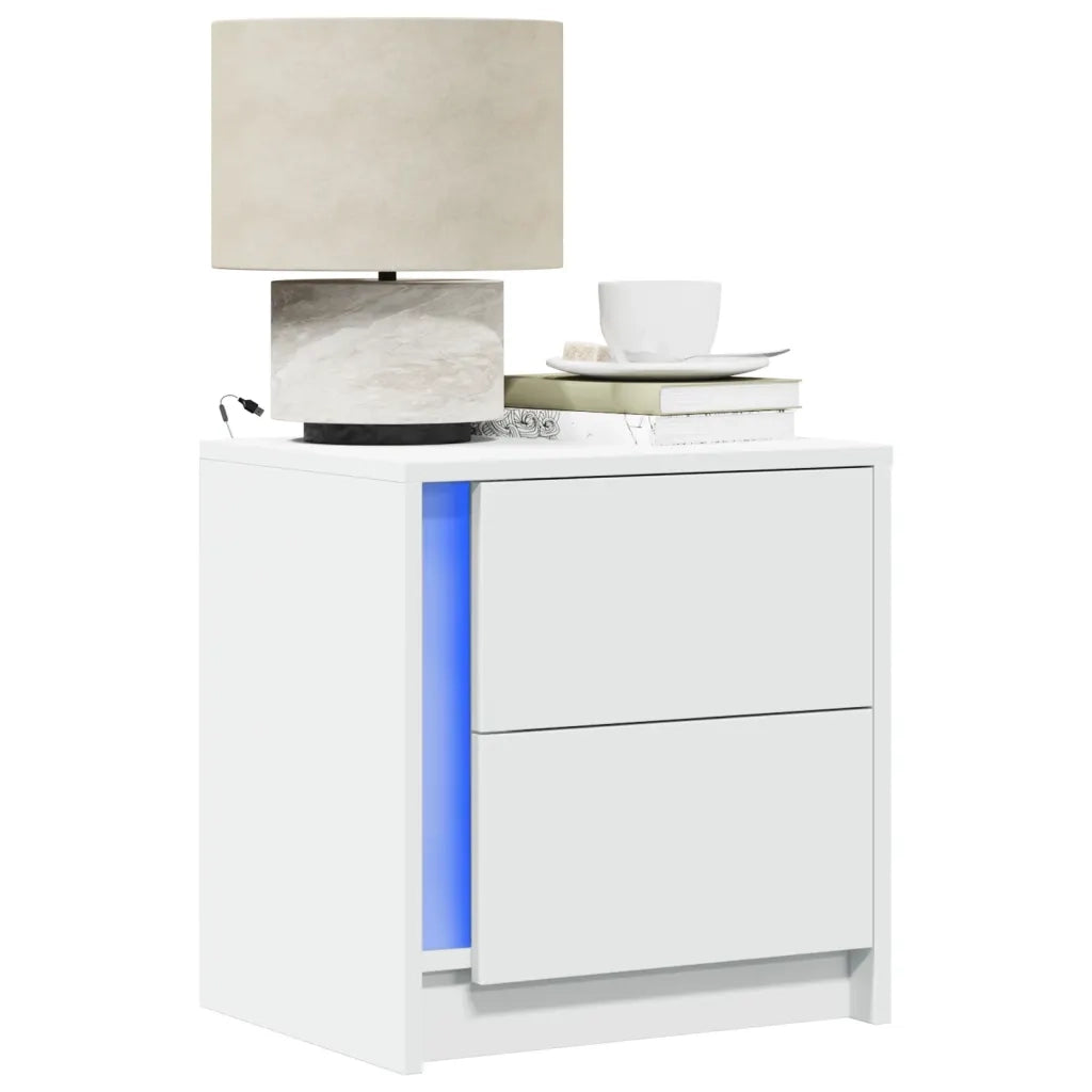 Comodini con Luci LED 2pz Bianchi in Legno Multistrato 852048