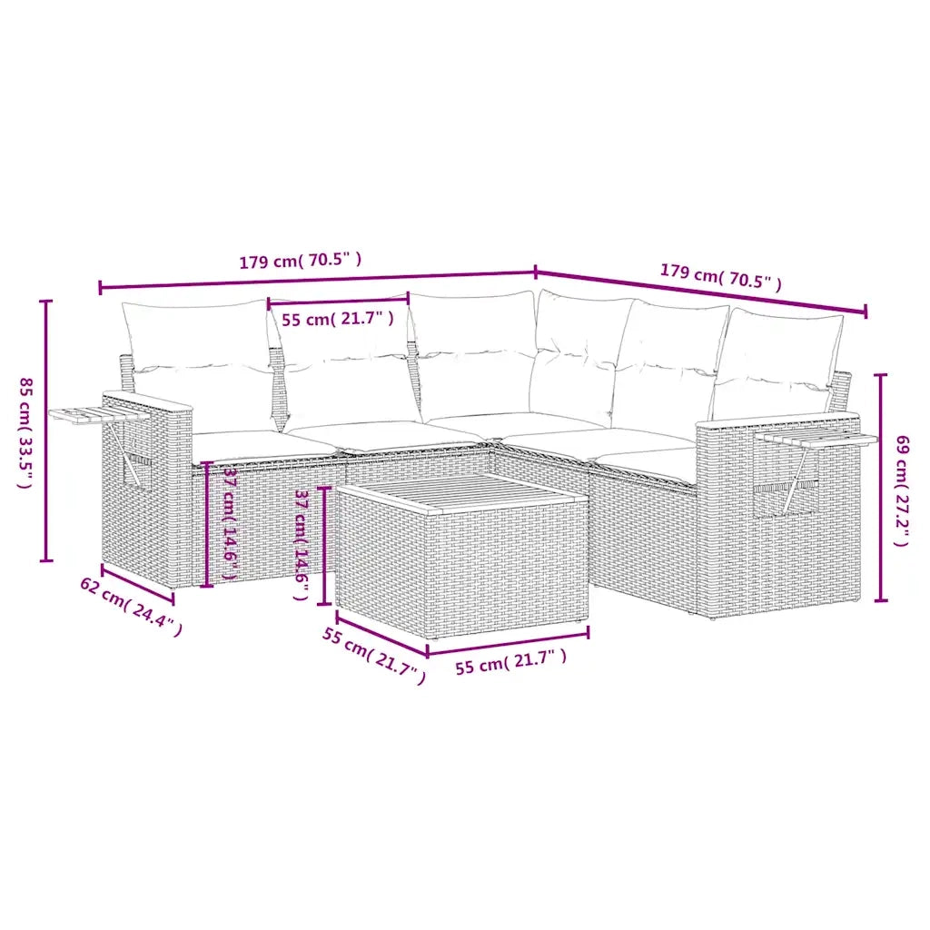 Set Divani da Giardino 6 pz con Cuscini Nero in Polyrattan 3226806