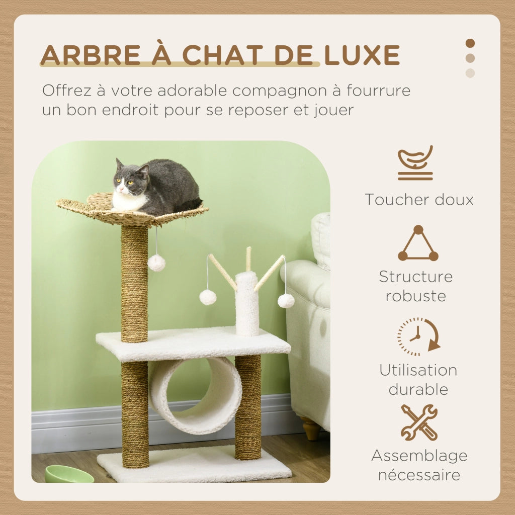 Arbre ¨¤ chat griffoir con tunnel e piattaforma ¨C Minimal ¨C 56x40x91 beige