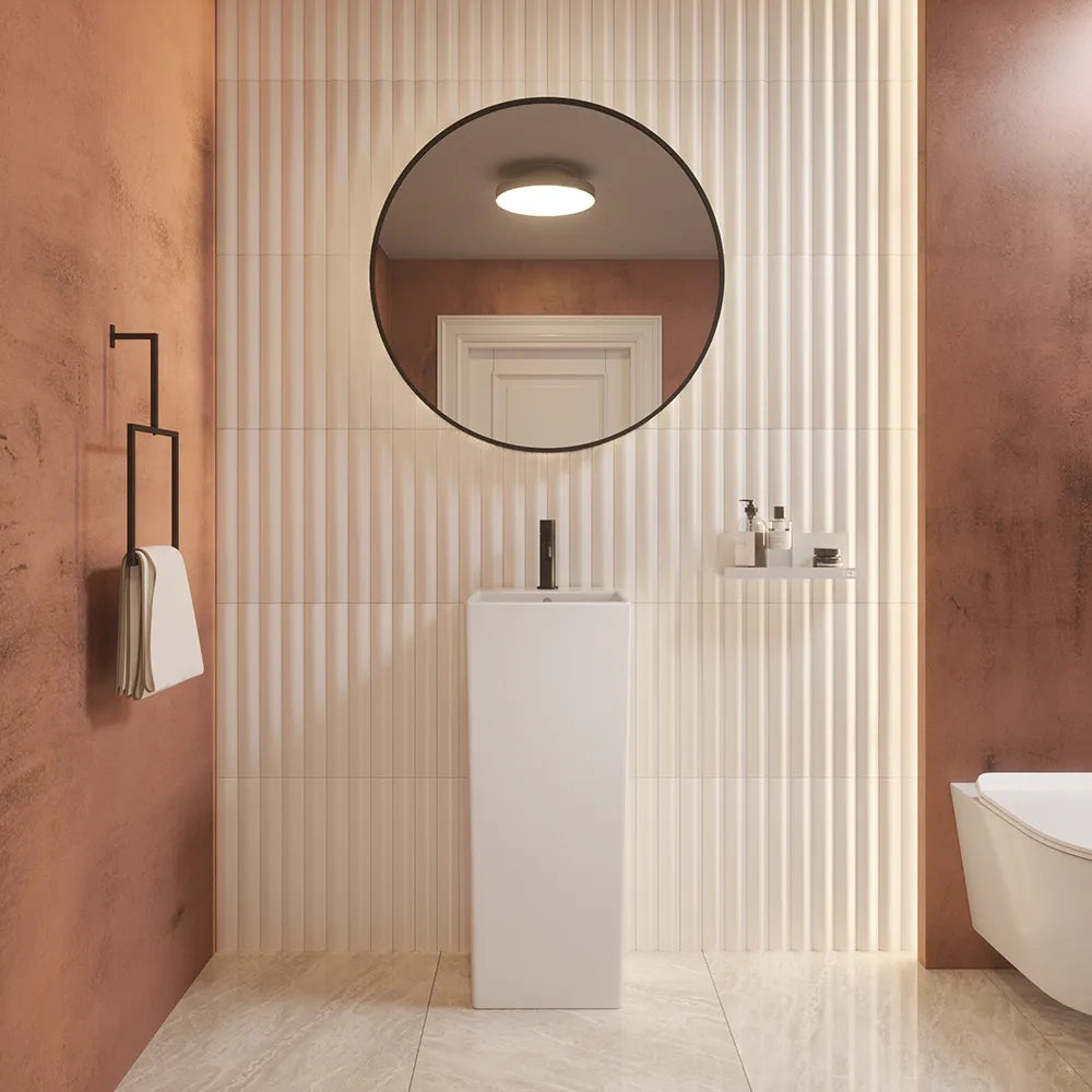 Lavabo freestanding 33x33cm in ceramica bianco lucido con troppopieno | Levante