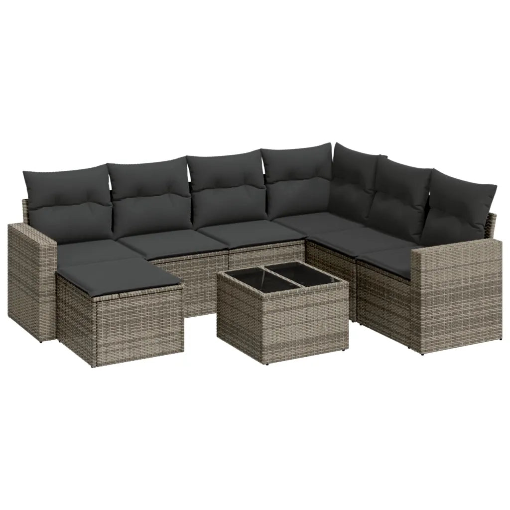 Set Divano da Giardino 8 pz con Cuscini Grigio in Polyrattan 3219300