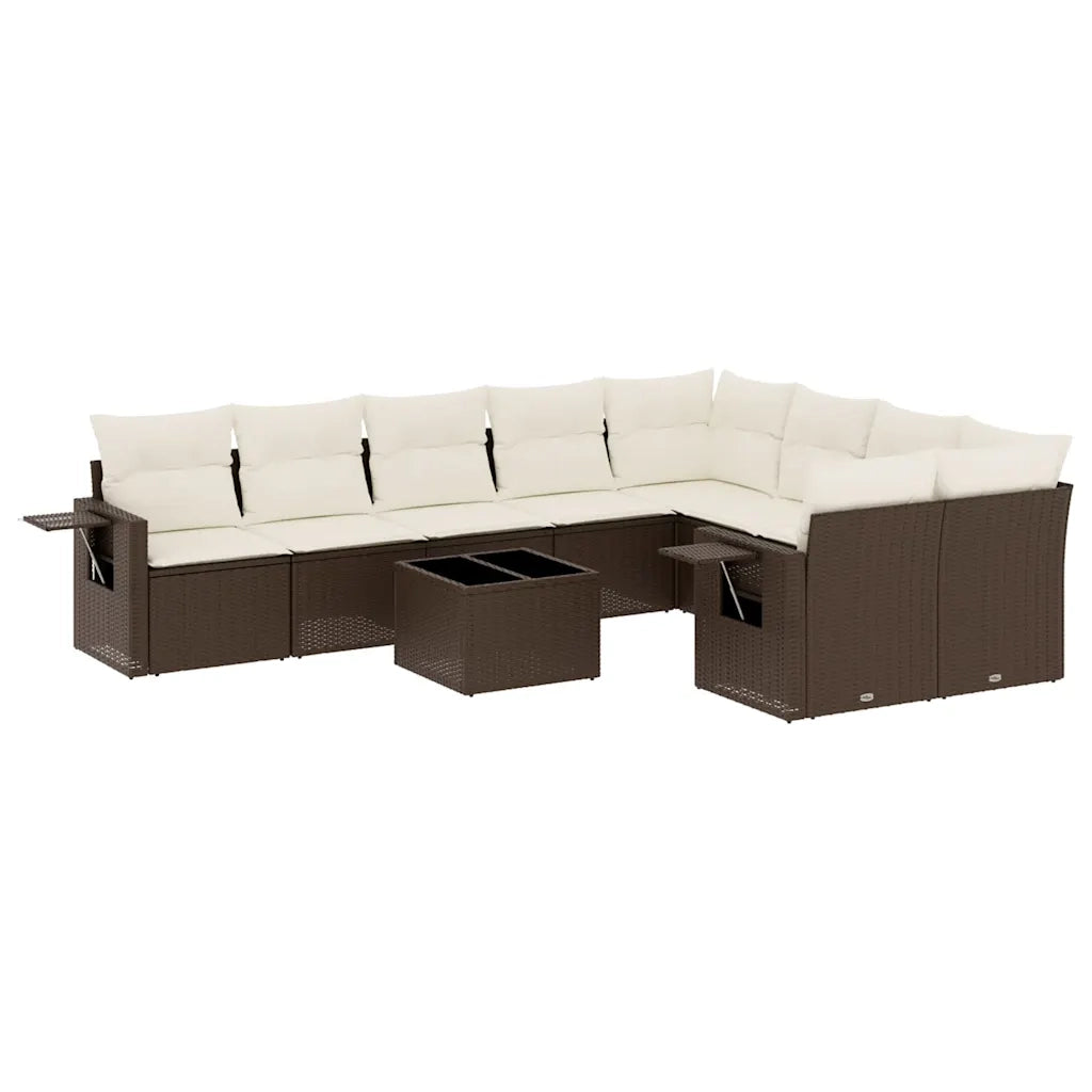 Set Divani da Giardino 10pz con Cuscini in Polyrattan Marrone 3252990