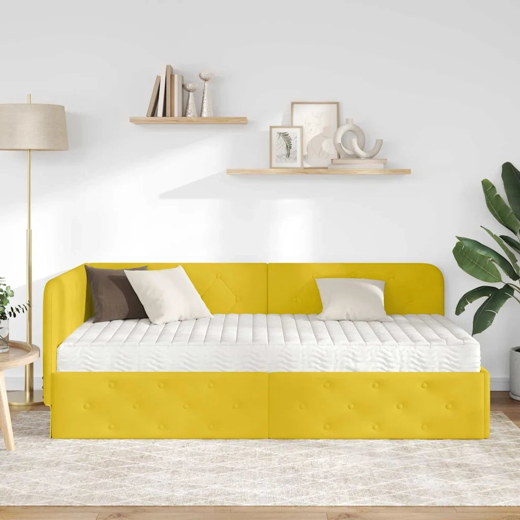 Cornice del letto ad angolo Giallo 100 x 200 cm Velluto