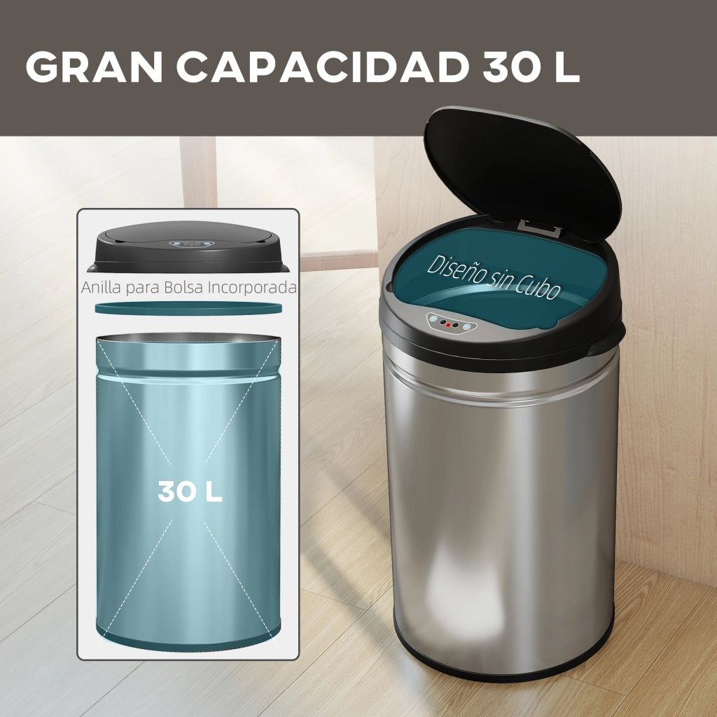 Cestino Automatico 30 L ¨C Minimal ¨C Acciaio Inox Argento