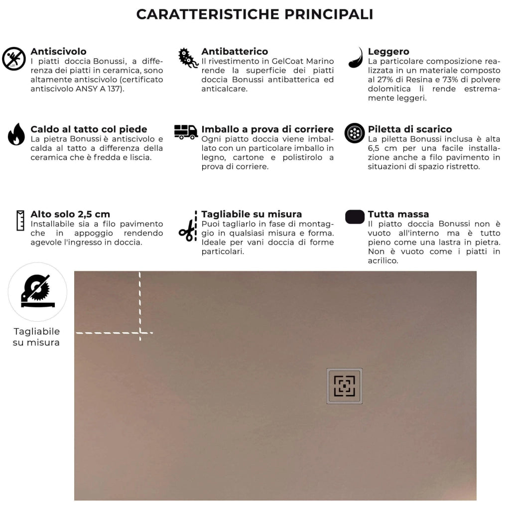 Piatto Doccia in Pietra 70x100 cm Bonussi Canton Moka