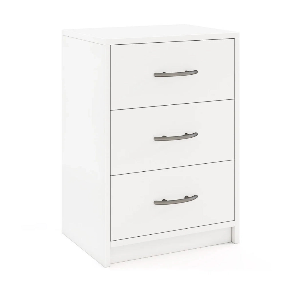 Comodino moderno 38,5 x 28 x 54 cm con 3 pratici cassetti e design elegante in legno bianco 20_0013957