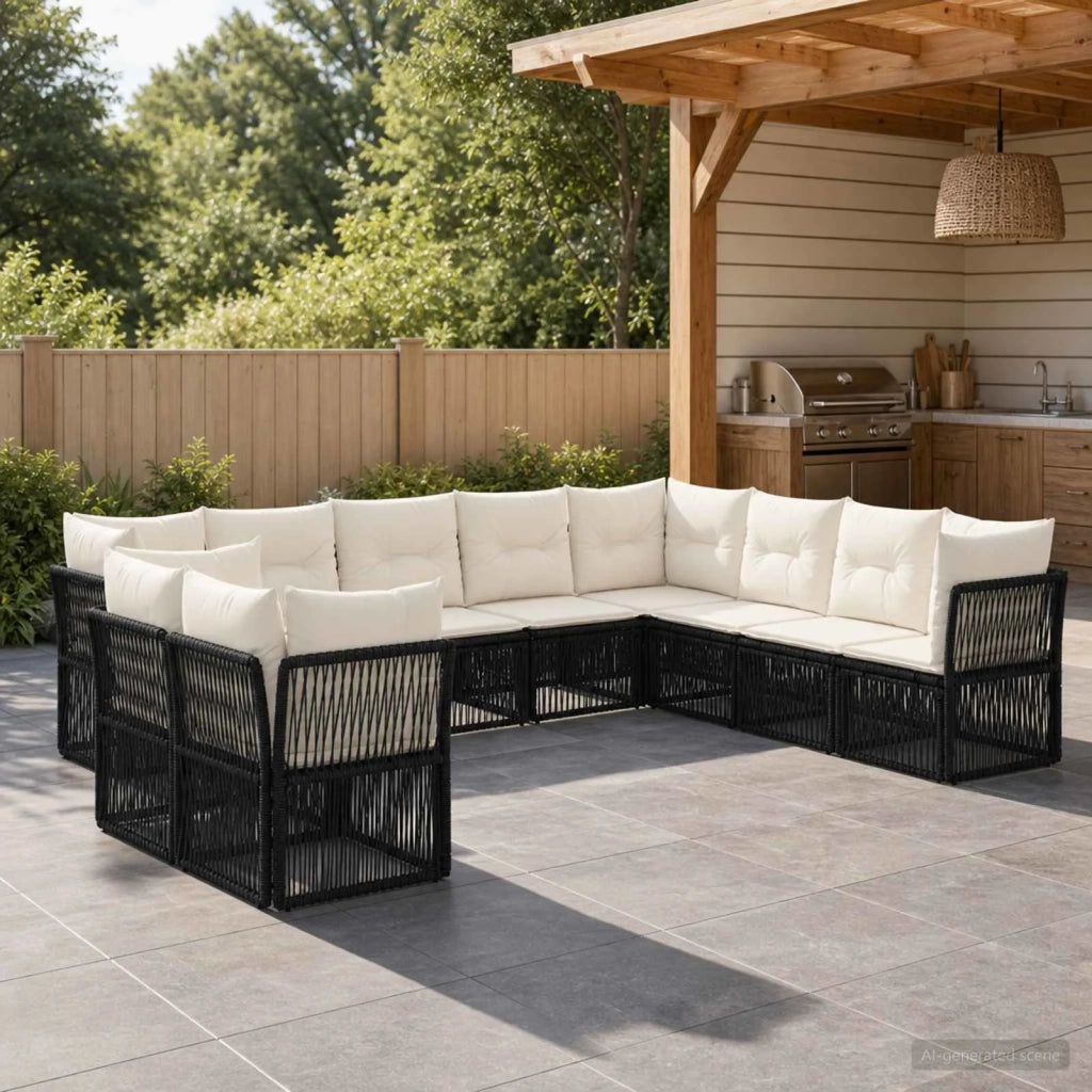 Set Divano da Giardino 10 pz Nero polyrattan 3434269